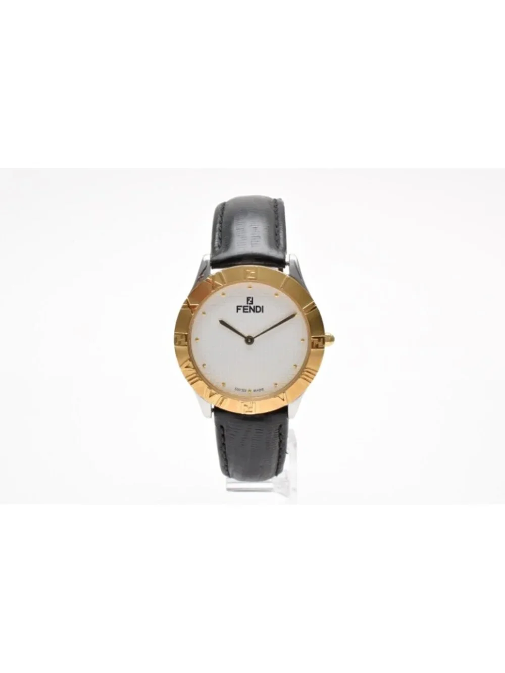 Fendi Orologi Quartz Watch White Dial Gold Plate Leather Strap 34.6 Vintage